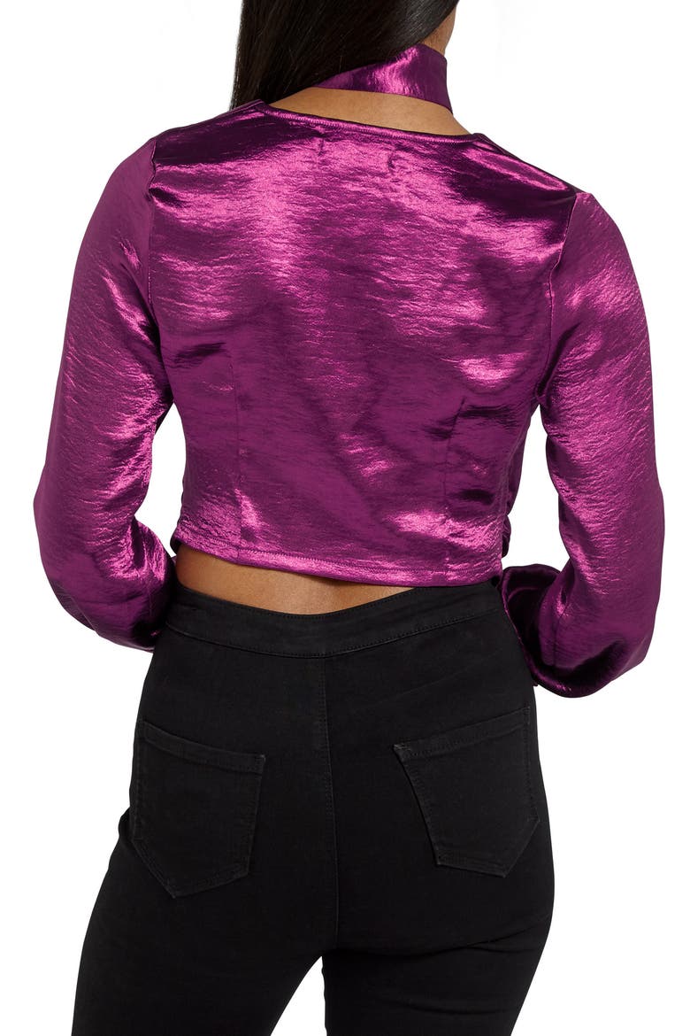 Choker Collar Faux Wrap Blouse, Alternate, color, FUCHSIA