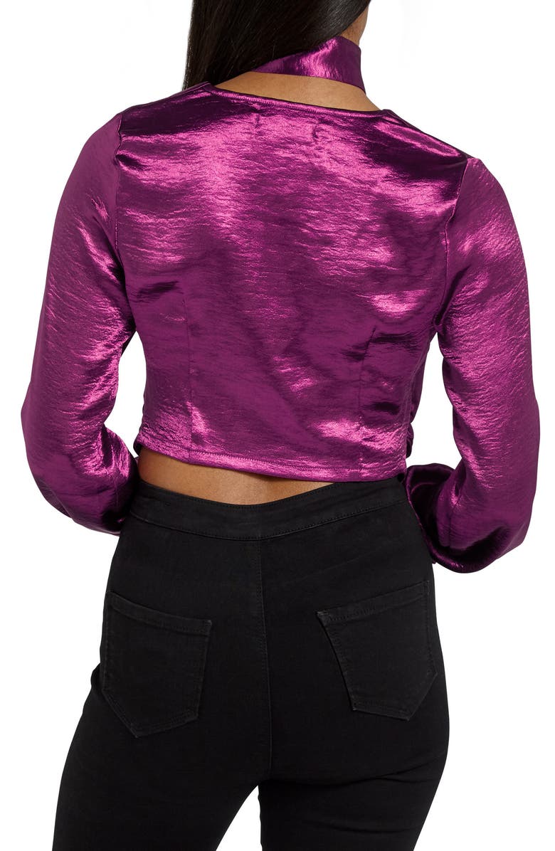 Missguided Choker Collar Faux Wrap Blouse, Alternate, color,