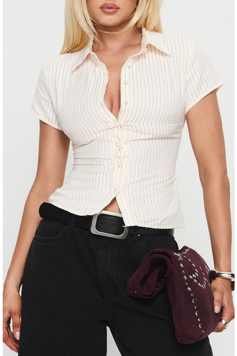 Lift Off Stripe Button-Up Shirt, Main, color, WHITE / RED STRIPE