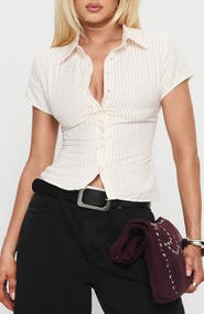 Princess Polly Lift Off Stripe Button-Up Shirt