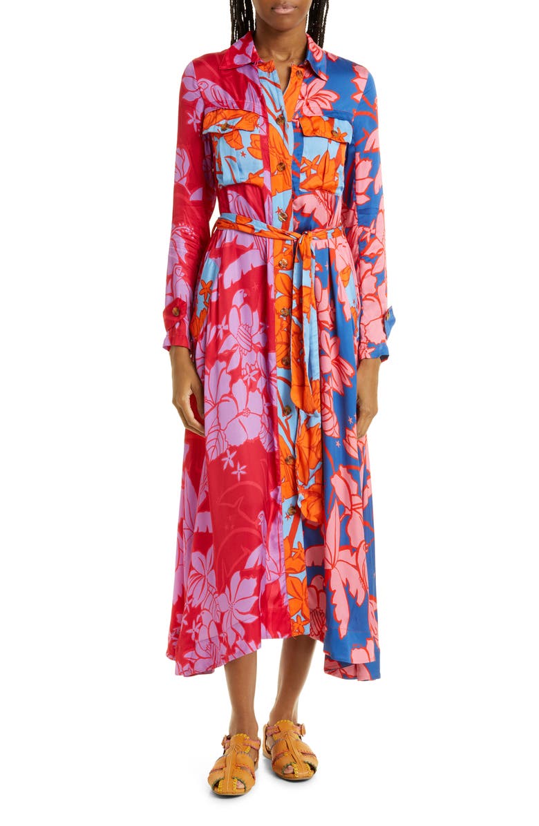 FARM Rio Floral Print Tie Waist Long Sleeve Midi Dress | Nordstromrack