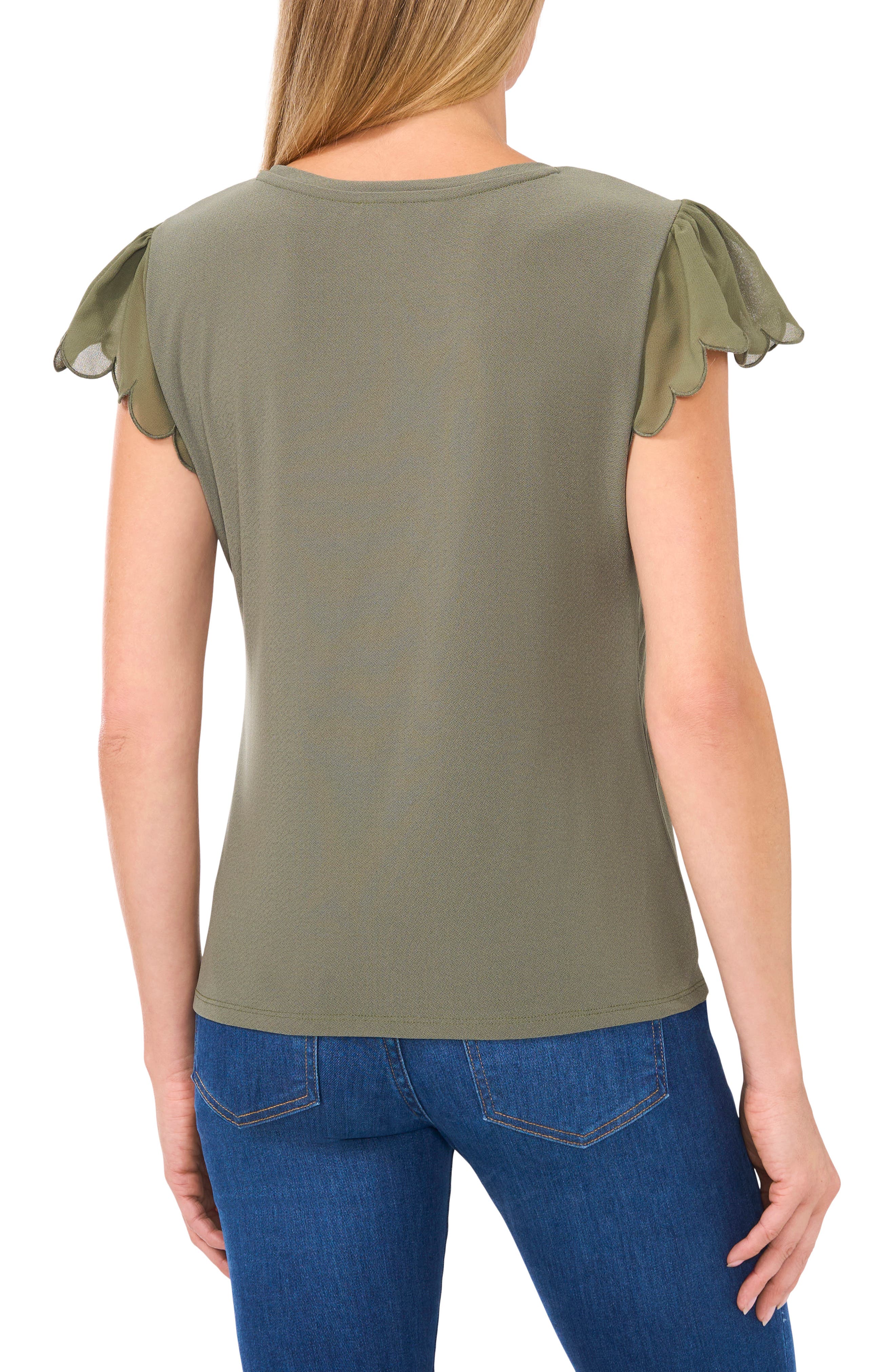 Scallop Sleeve Mixed Media Top - image 2