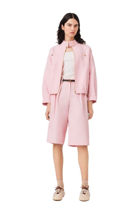 Linen blend bomber jacket