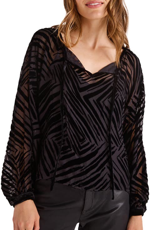 Burnout Velvet Split Neck Top