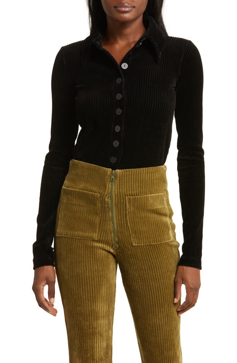 KkCo Scallop Rib Velour Button-Up Shirt, Main, color, 