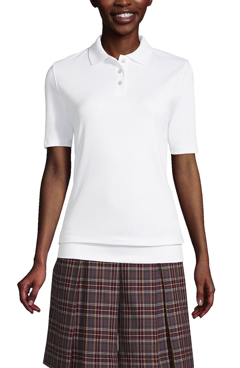 Lands' End Short Sleeve Banded Bottom Polo Shirt, Main, color, White