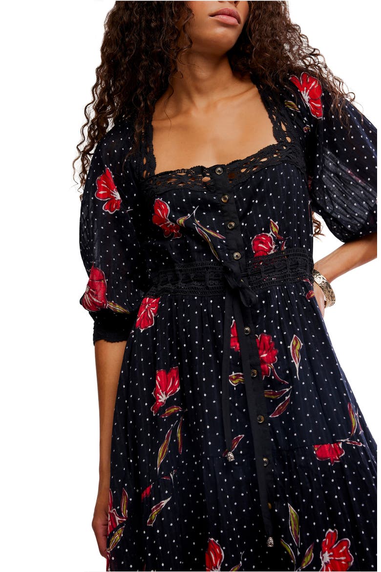 Morning Meadows Floral Lace Trim Maxi Dress, Alternate, color, RED POP COMBO