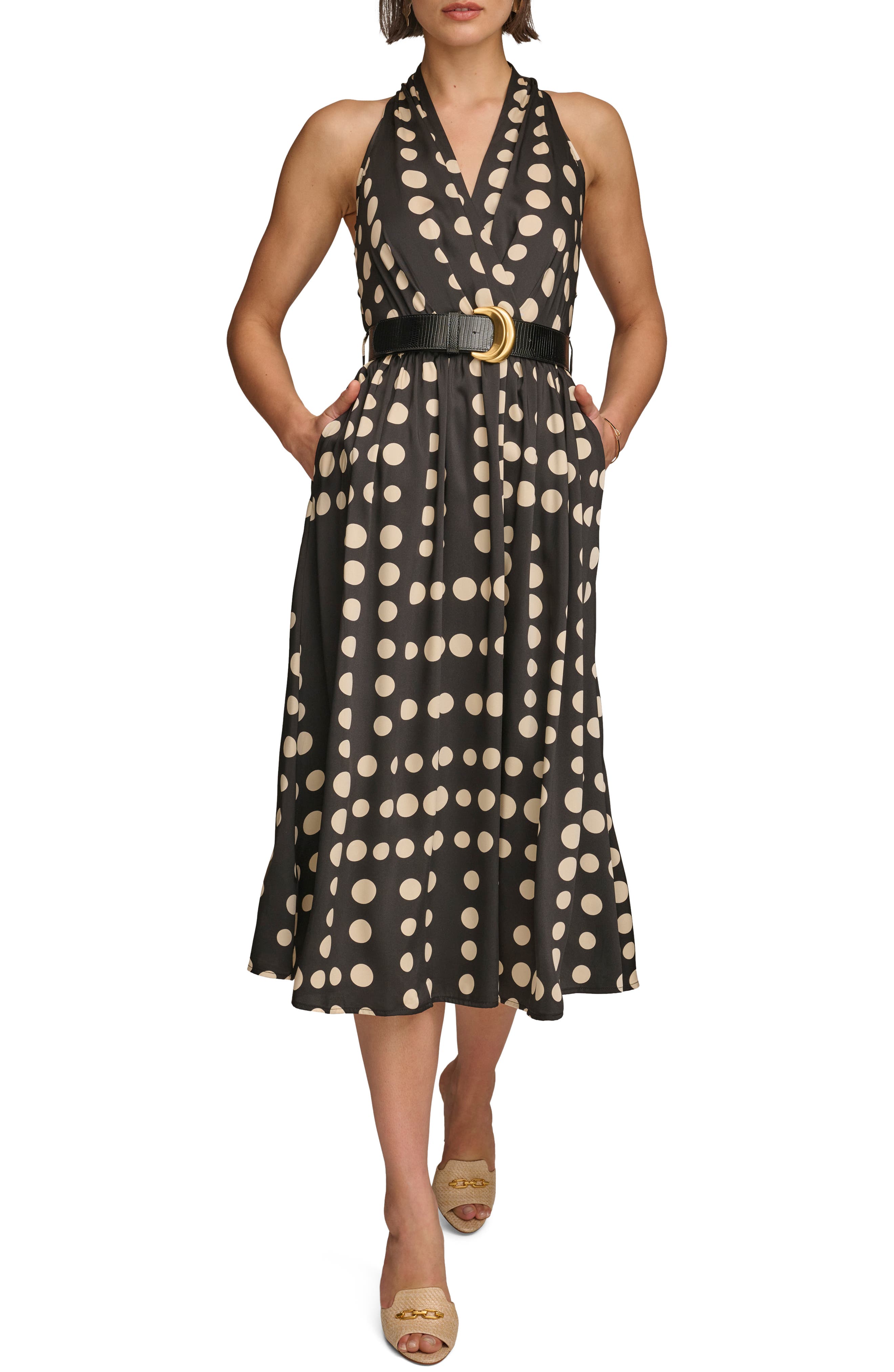 Polka Dot Belted Midi Dress