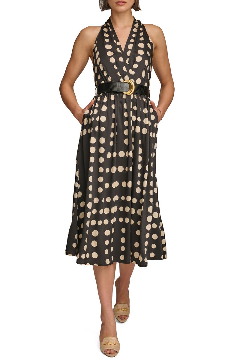 Donna Karan New York Polka Dot Belted Midi Dress, Main, color, 