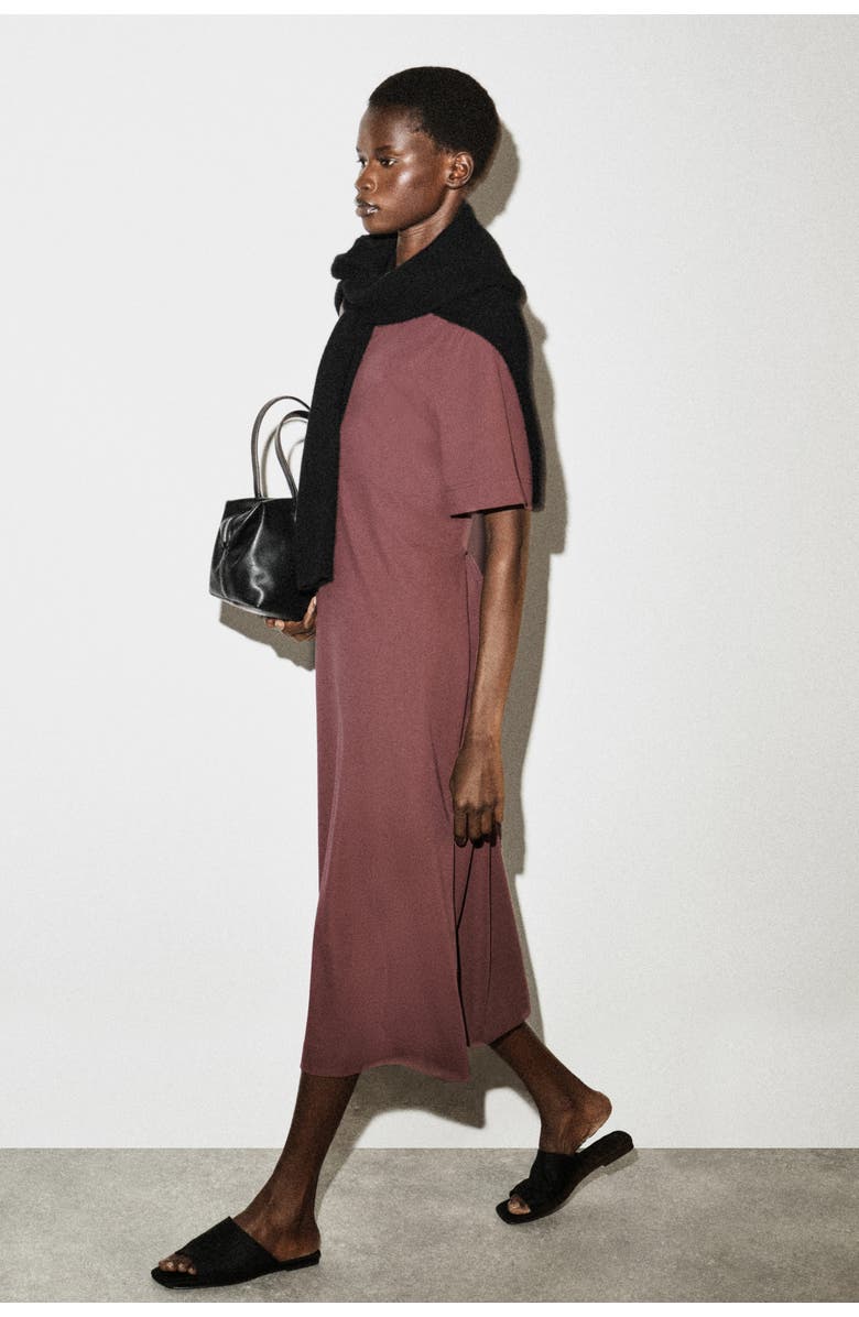 COS Belt-Detail Midi T-Shirt Dress, Alternate, color, Brown