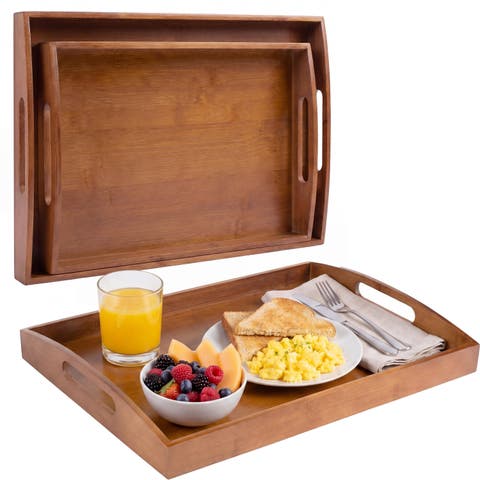 Elora Set of 2 Handcrafted Nesting  Serving Trays with Handles