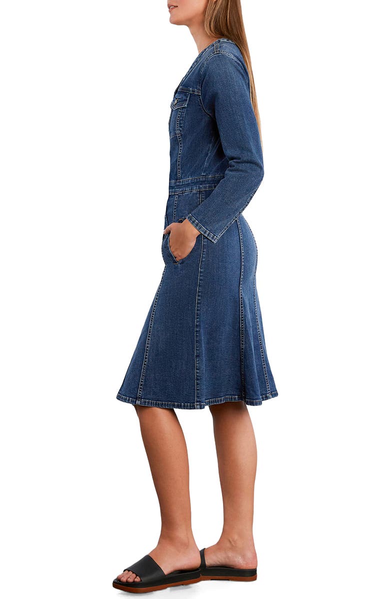 Wash Lab Denim Madison Long Sleeve Stretch Denim Midi Dress, Alternate, color, Shark Blue