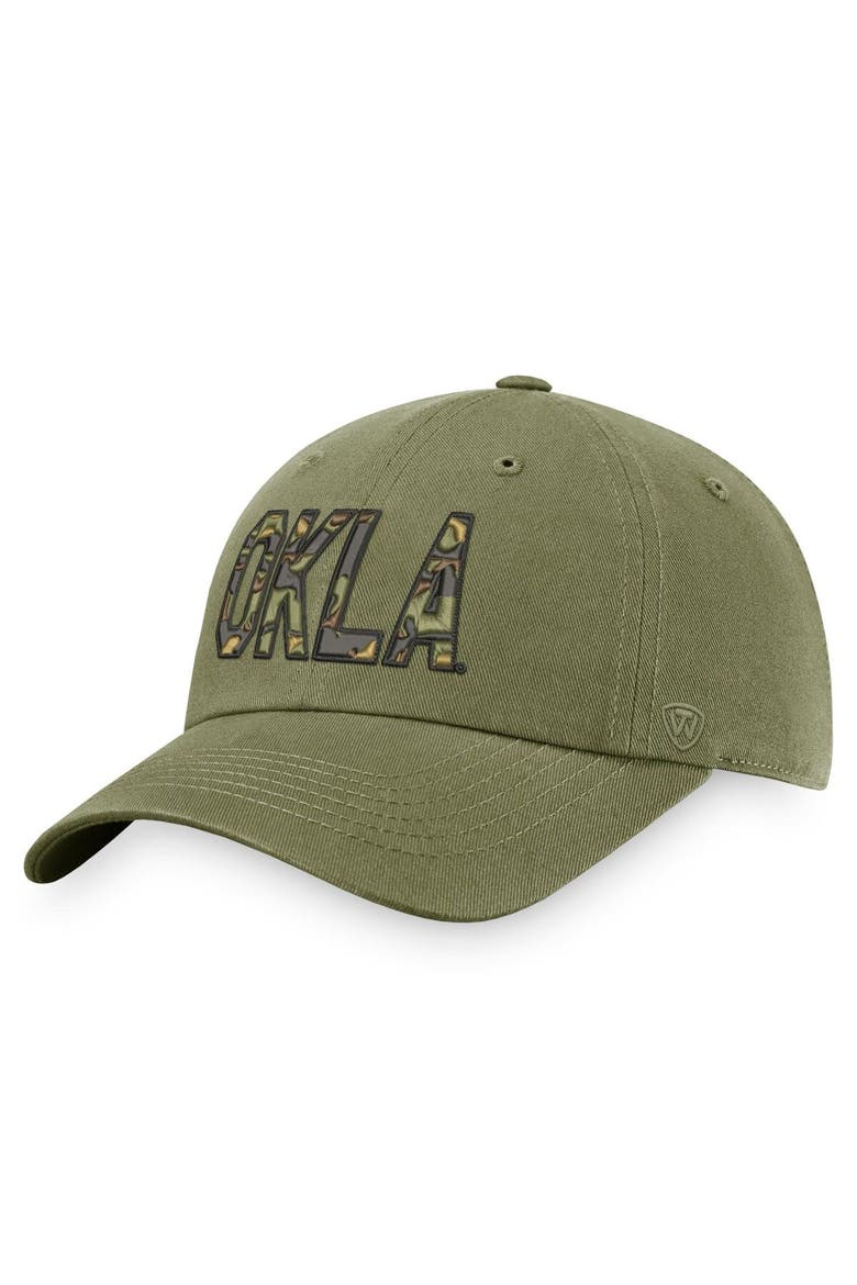 Men's Top of the World Olive Oklahoma Sooners OHT Military Appreciation Unit Adjustable Hat, Main, color, Olive