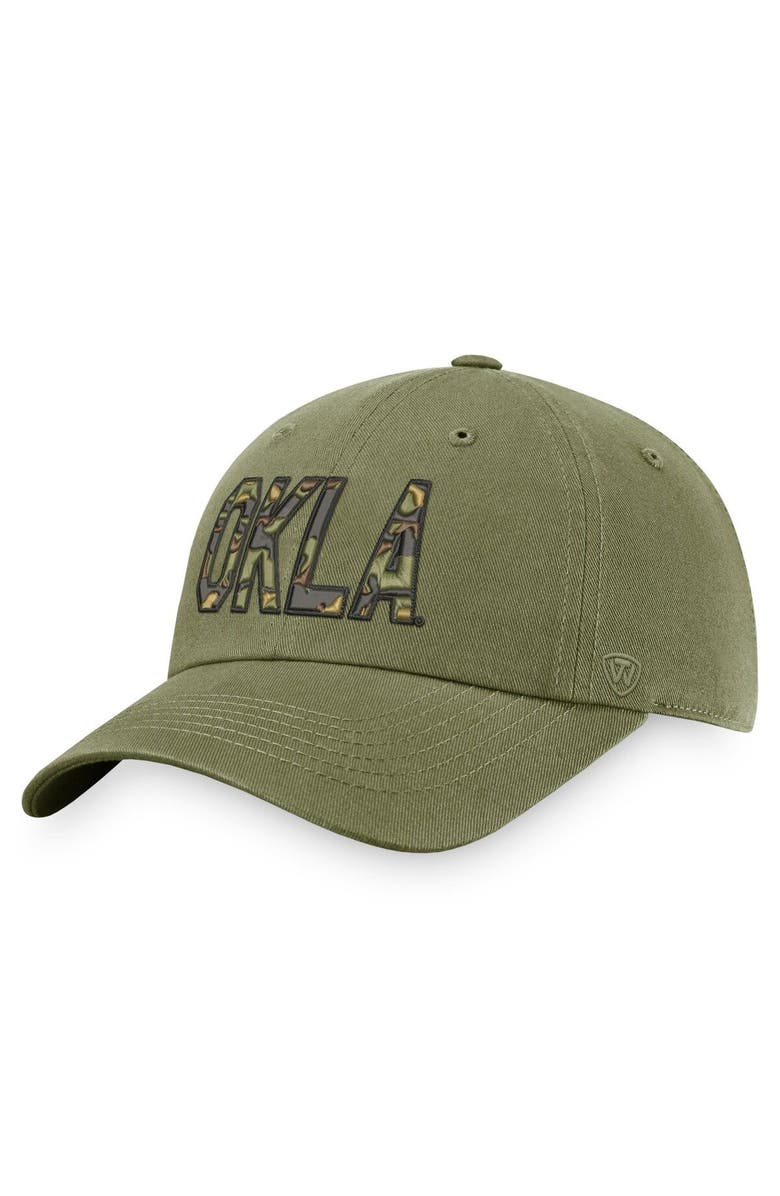 TOP OF THE WORLD Men's Top of the World Olive Oklahoma Sooners OHT Military Appreciation Unit Adjustable Hat, Main, color, Olive