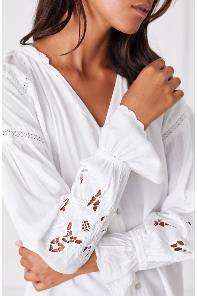 Stevie Lace Inset Embroidered Blouse, Alternate, color, Off White
