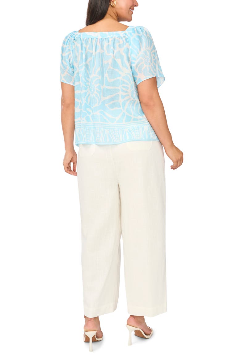 Floral Short Sleeve Tiered Top, Alternate, color, COOL WATERS
