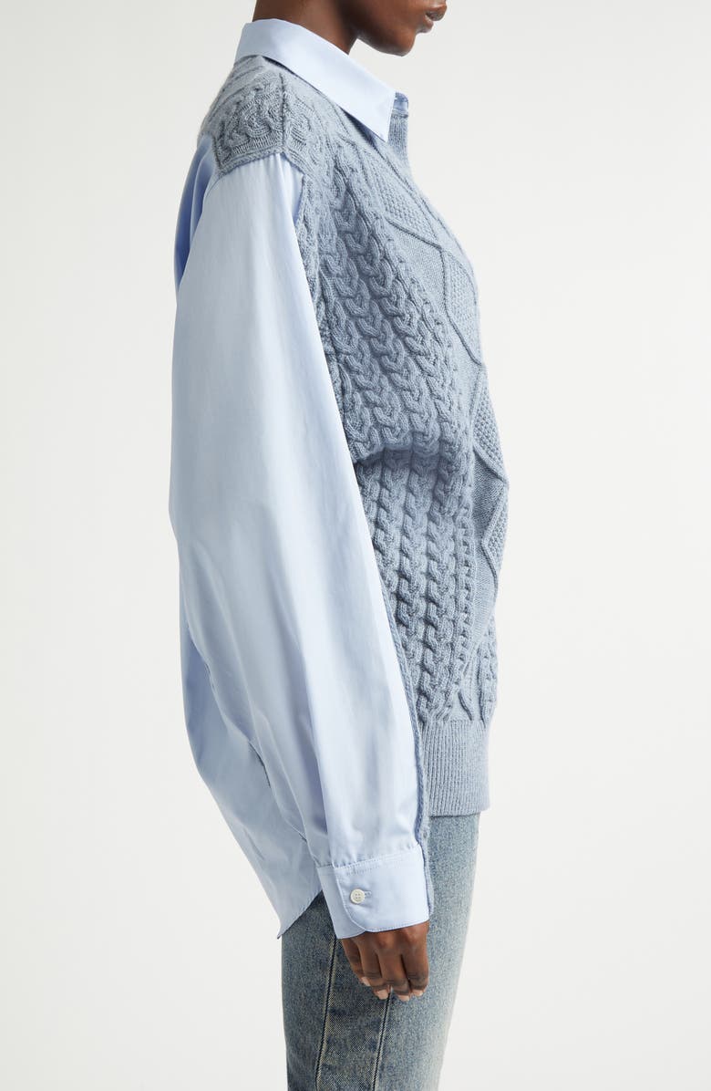Stella McCartney Hybrid Knit Shirt Cardigan, Alternate, color, Blue/ Grey