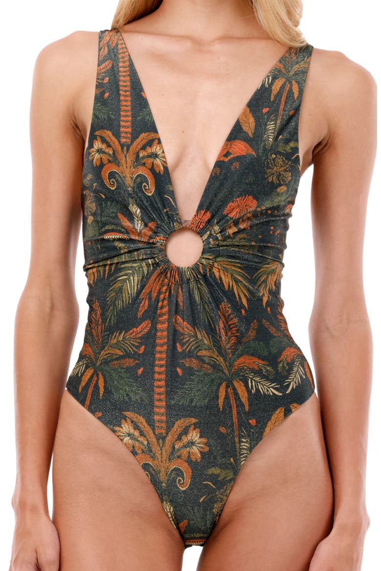 Jade Oasis Misha Metallic O-Ring One-Piece Swimsuit, Alternate, color, JADE OASIS