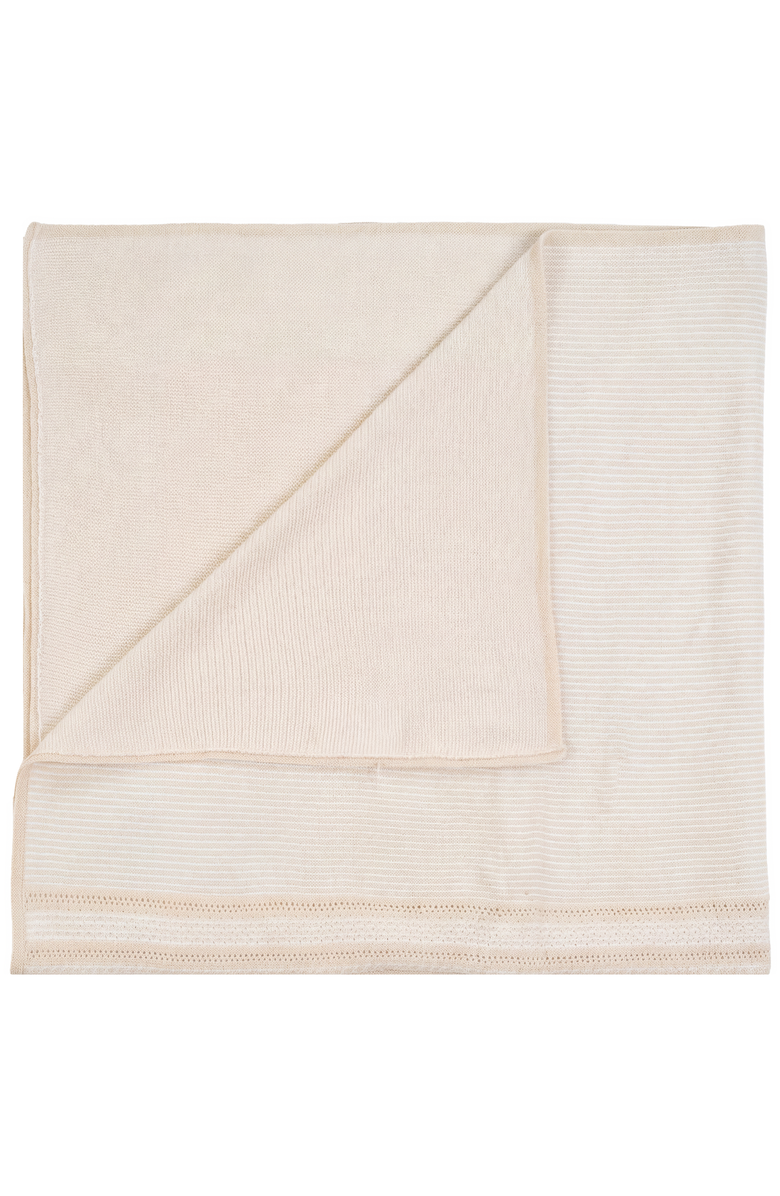 Bebe Bella Striped Pointelle Knit Blanket, Main, color, Beige