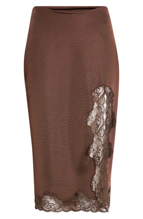 Lace Trim Knit Midi Skirt