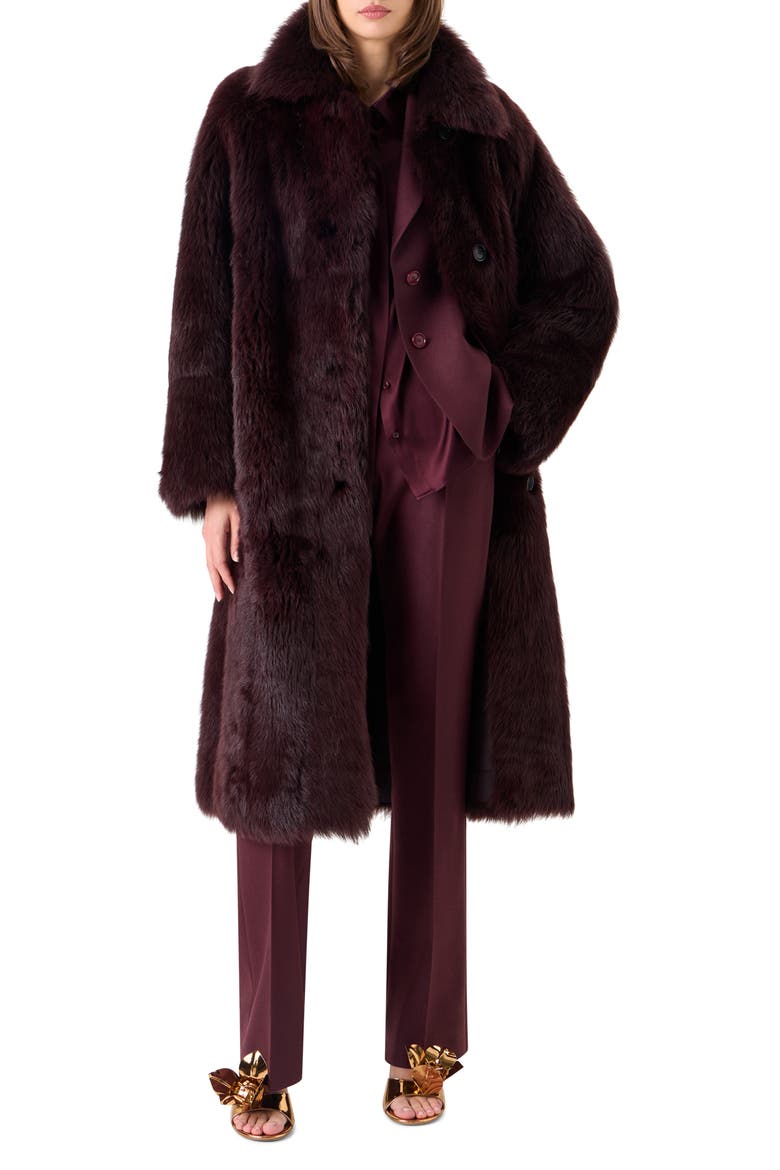 Ruth Genuine Shearling Reversible Long Coat, Alternate, color, MERLOT RED