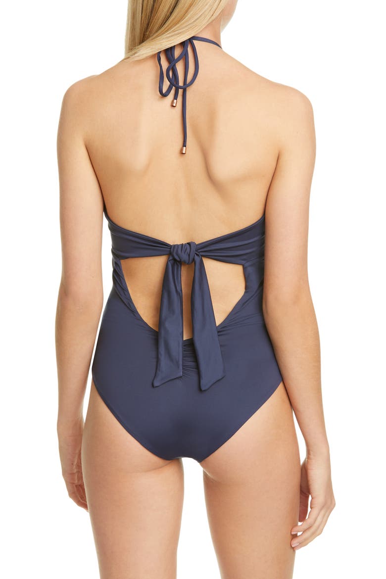 Ruched Halter One-Piece Swimsuit, Alternate, color, NAVY