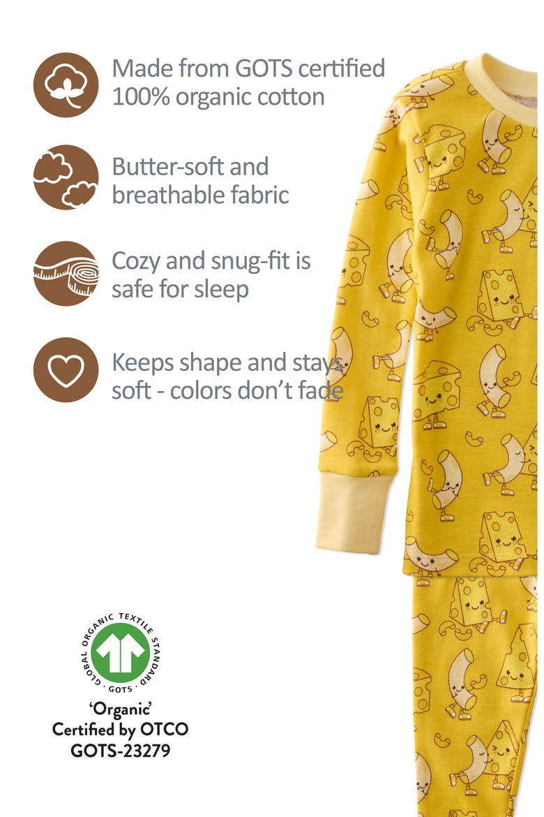 Kids' Zen Print Fitted Organic Cotton Two-Piece Pajamas, Alternate, color, MAC TO MY CHEESE