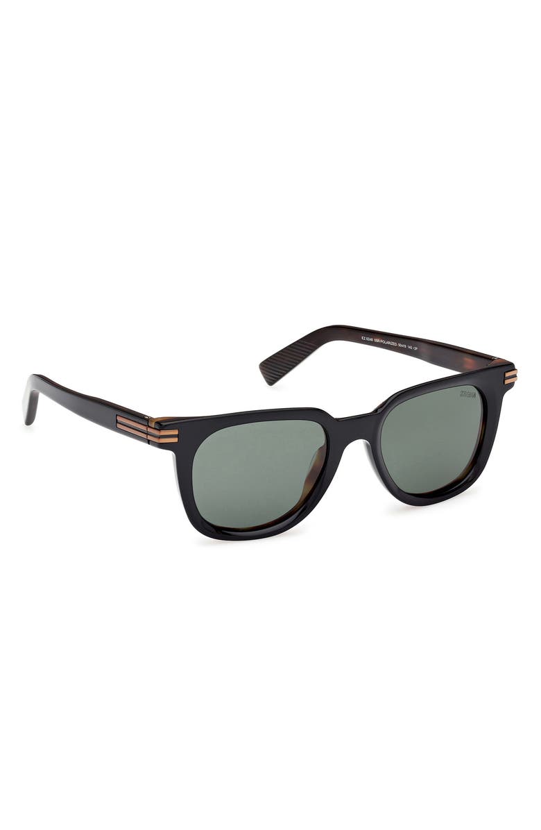 ZEGNA 50mm Polarized Geometric Sunglasses, Alternate, color, Shiny Black And Havana