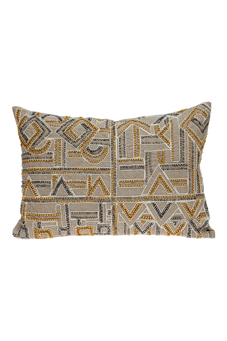 Beaded Geometric Accent Pillow, Main, color, BEIGE