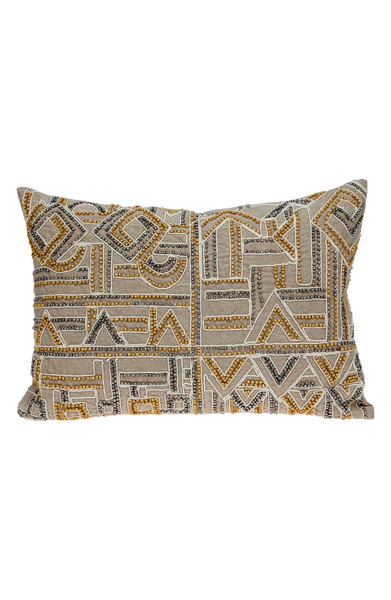PARKLAND COLLECTION Beaded Geometric Accent Pillow, Main, color, Beige