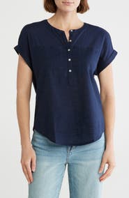 Lucky Brand Mixed Media Short Sleeve Cotton & Modal Henley