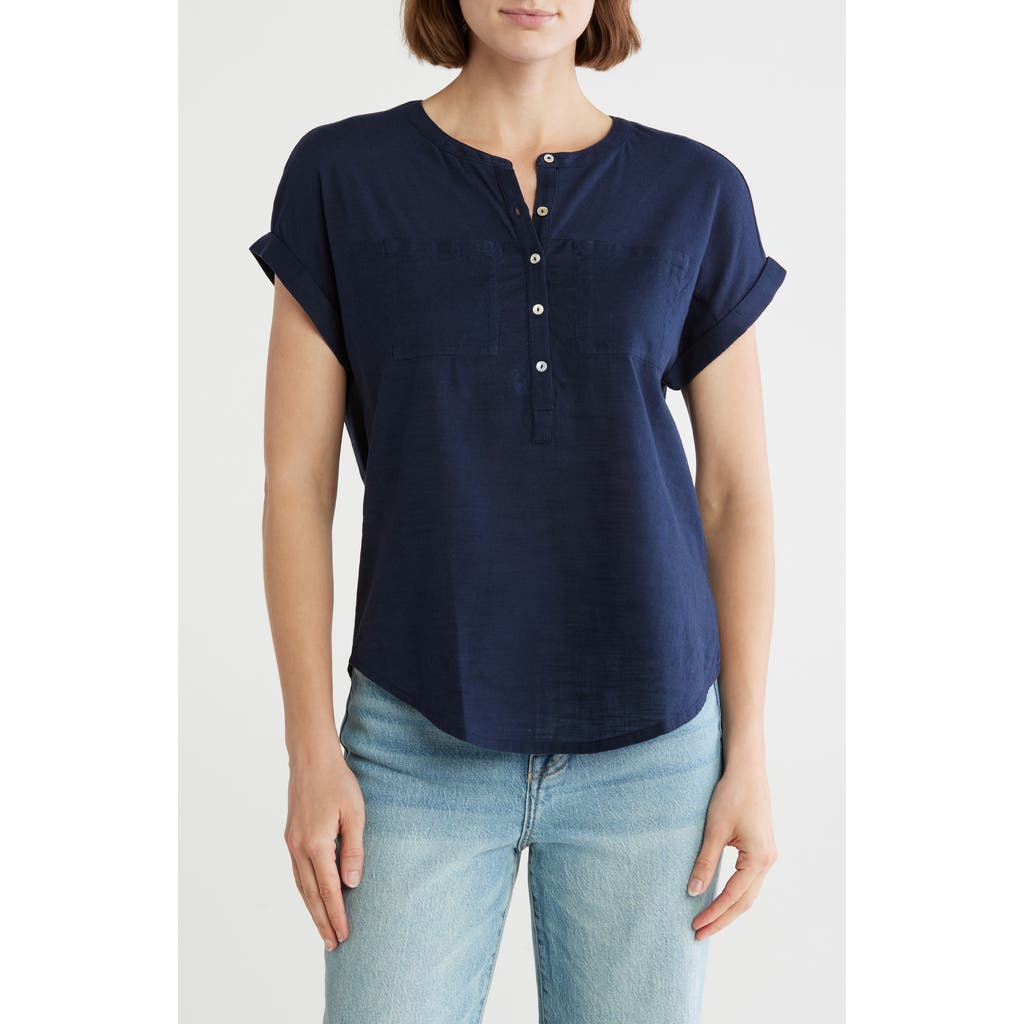 Lucky Brand Mixed Media Short Sleeve Cotton & Modal Henley