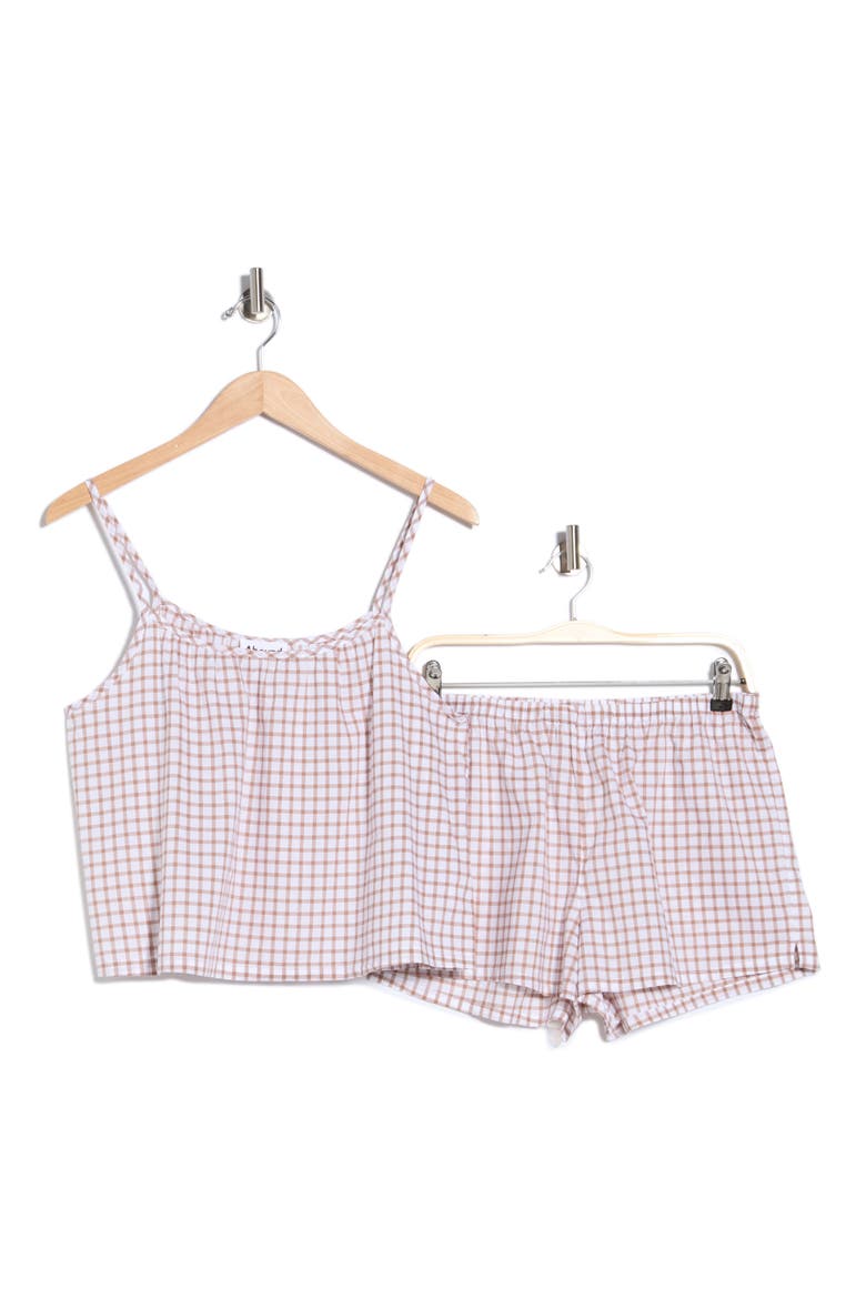Grid Cotton Crop Camisole & Shorts Pajamas, Alternate, color, WHITE- BROWN MINI CHECK