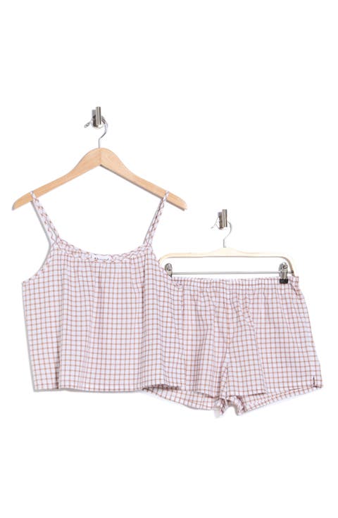 Grid Cotton Crop Camisole & Shorts Pajamas