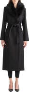 Sofia Cashmere Wool & Cashmere Longline Coat with Genuine Shearling Trim