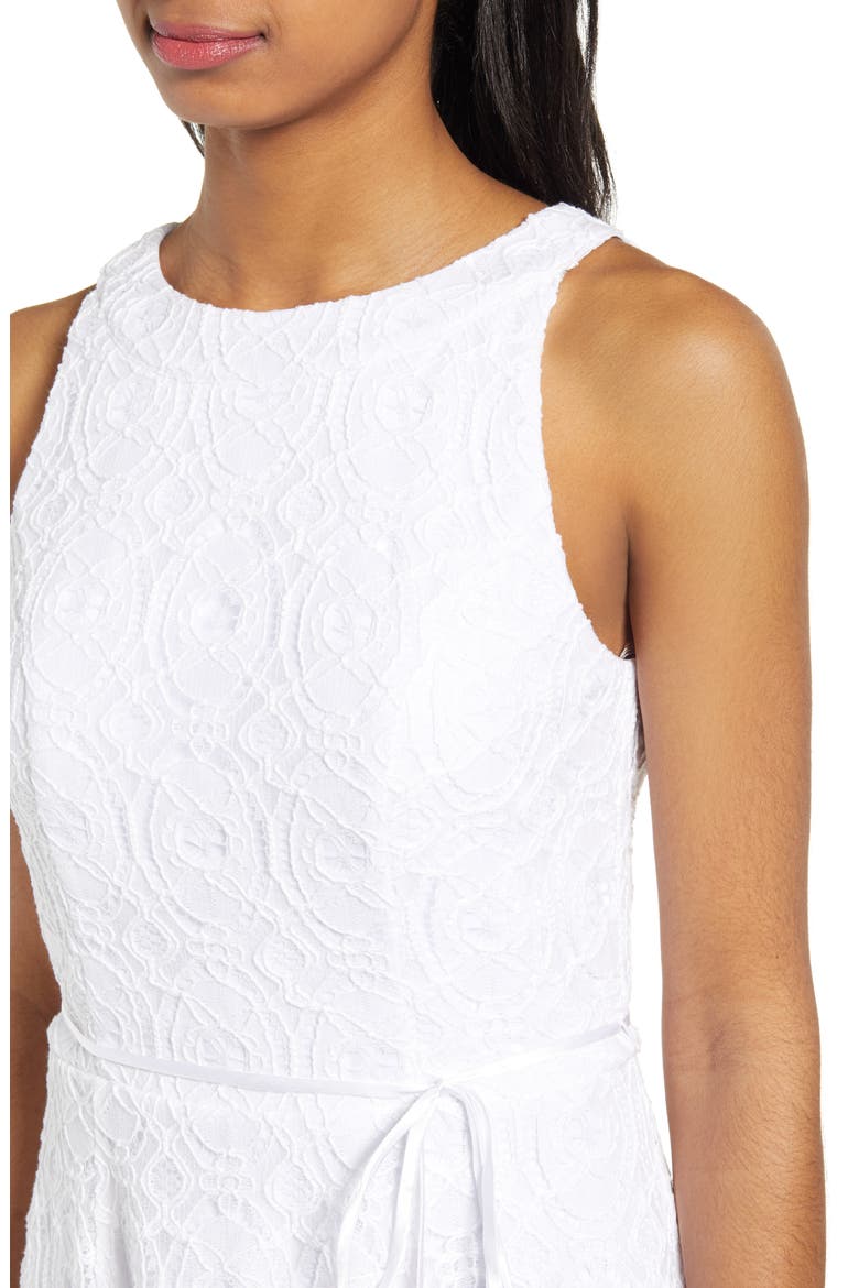 Lace Tie Waist Cotton Blend Skater Dress, Alternate, color, WHITE