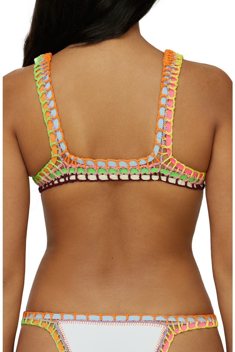 Colorful Whipstitch Trim Triangle Bikini Top, Alternate, color, WHITE