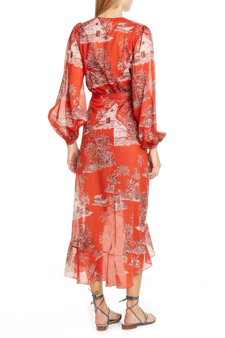 Toile Palm Print Long Sleeve Cover-Up Wrap, Alternate, color, CHILI PEPPER/ SANGRIA