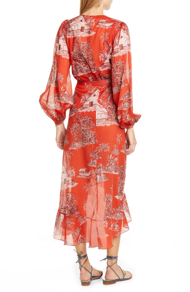 Johanna Ortiz Toile Palm Print Long Sleeve Cover-Up Wrap, Alternate, color, 