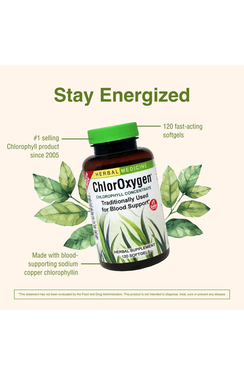 Herbs Etc. ChlorOxygen Chlorophyll Concentrate Softgels, Blood & Energy Support, 120 Count, Alternate, color, NO COLOR