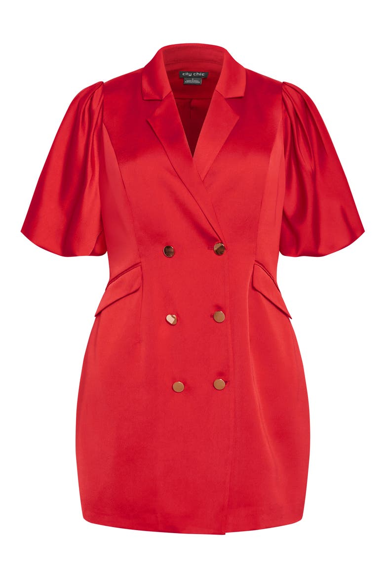Julissa Short Sleeve Satin Blazer Dress, Alternate, color, RED