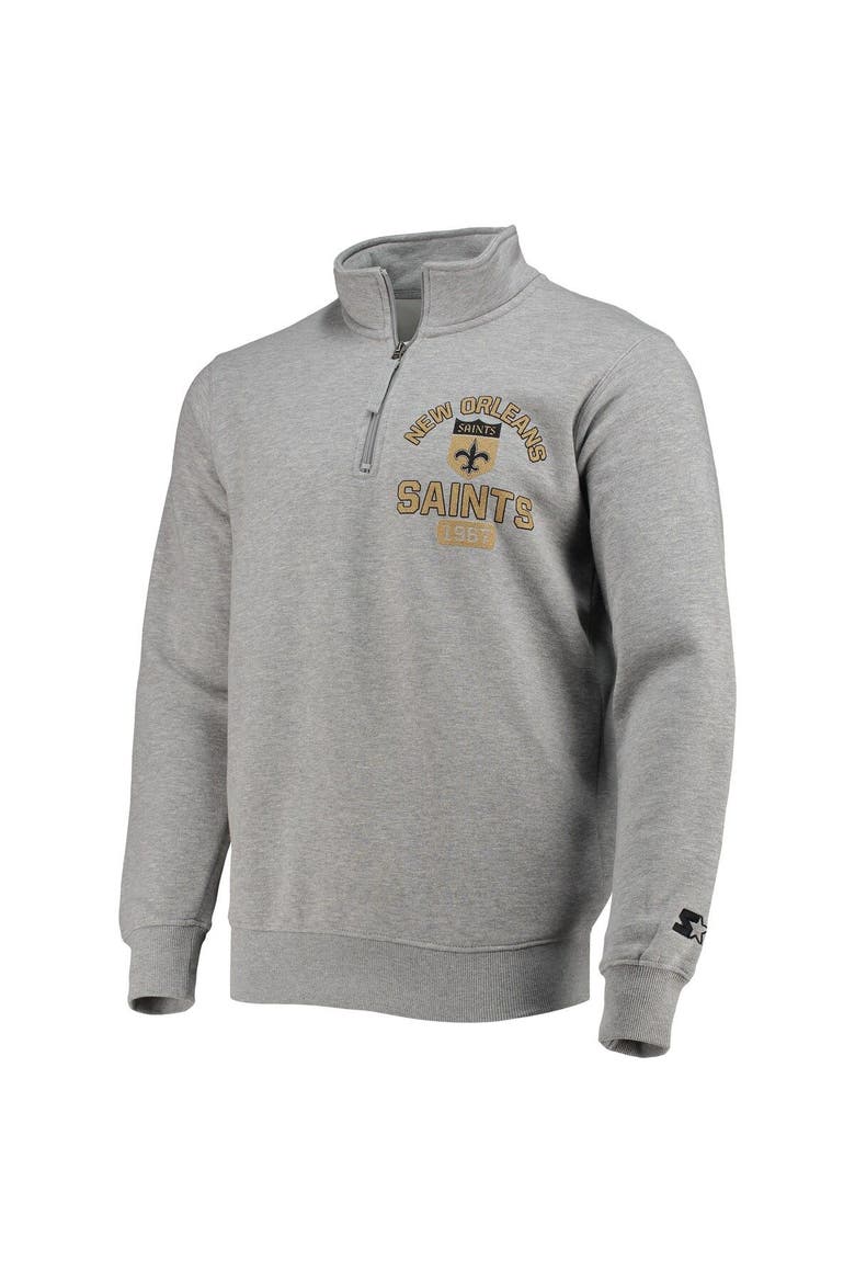 Men's Starter Gray New Orleans Saints Throwback Heisman Quarter-Zip Jacket, Alternate, color, Heather Gray