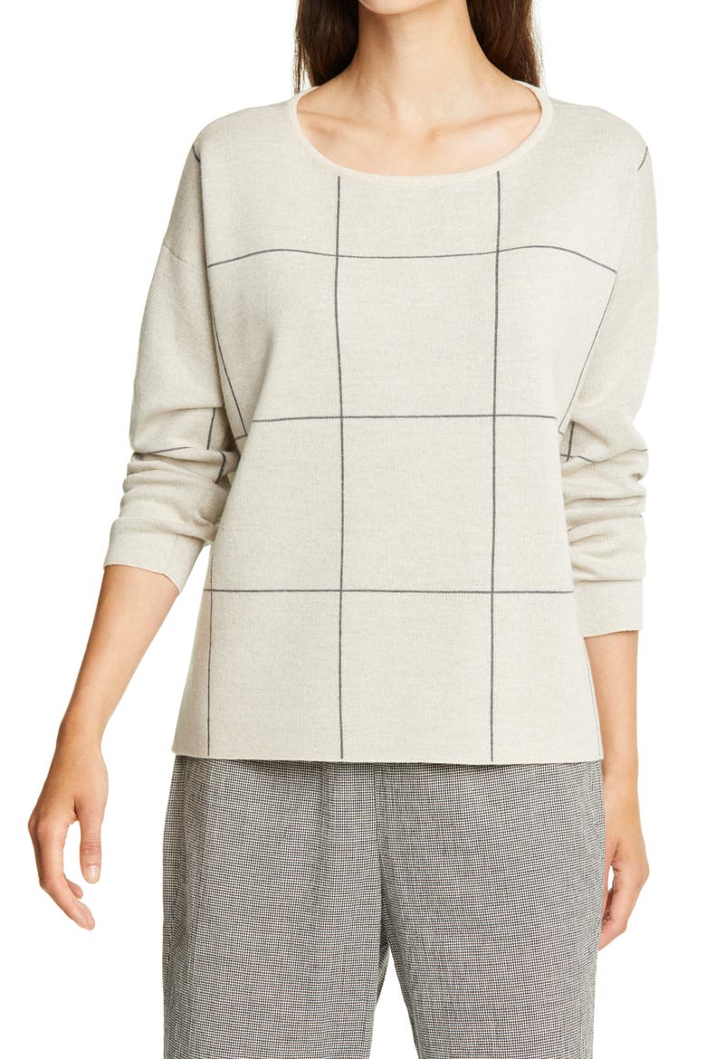 Windowpane Check Merino Wool Sweater, Main, color, CASHEW
