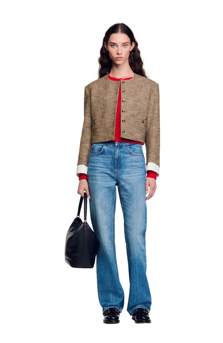 SANDRO Short micro houndstooth jacket, Alternate, color, 