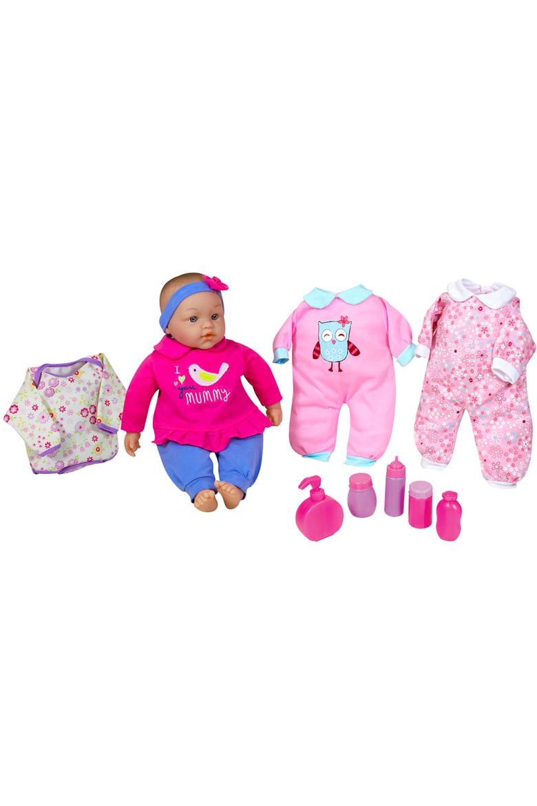 15 Inch Talking Baby Doll Lucy Set, Pink & Blue I Love You Mummy Shirt, Main, color, Multicolored