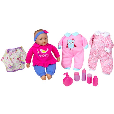 15 Inch Talking Baby Doll Lucy Set, Pink & Blue I Love You Mummy Shirt