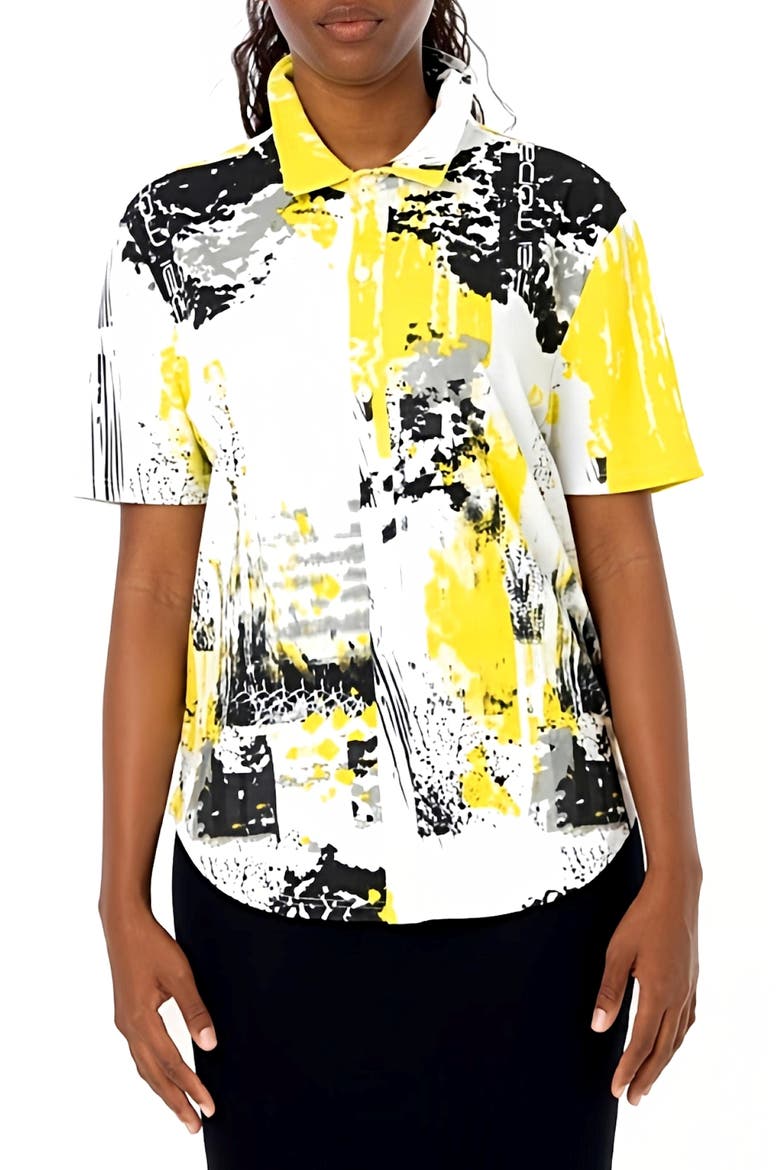 Clark Unity Abstract Print Short Sleeve Button-Up Shirt, Main, color, YELLOW