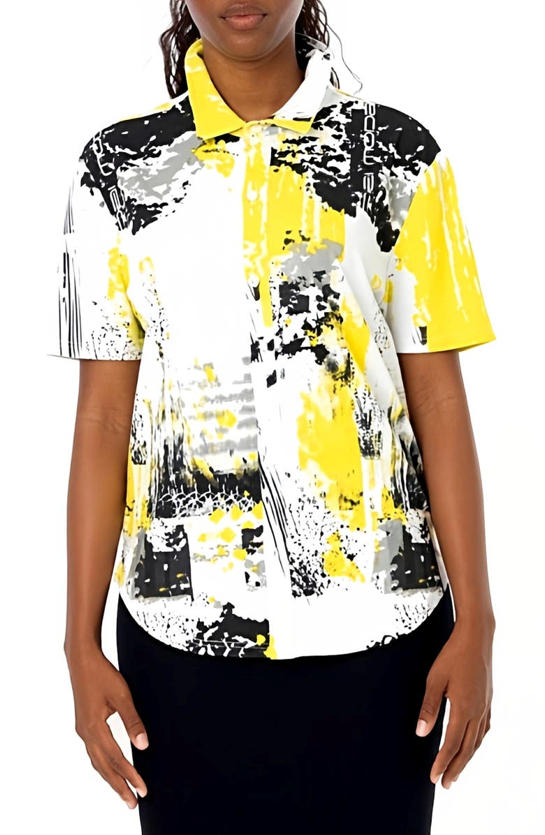 Dai Moda Clark Unity Abstract Print Short Sleeve Button-Up Shirt, Main, color, Yellow