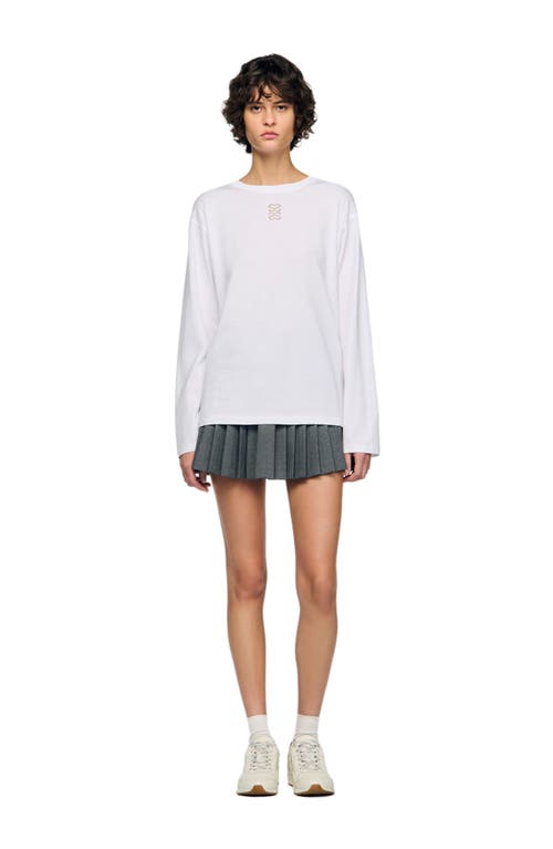 Sandro Ezrane Embroidered Long Sleeve Tee In White