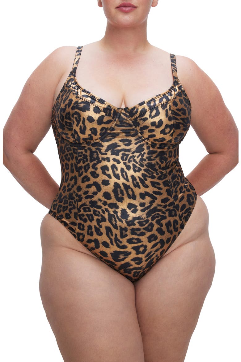 Gold Leopard Show Up One-Piece Swimsuit, Alternate, color, GOLD LEOPARD001